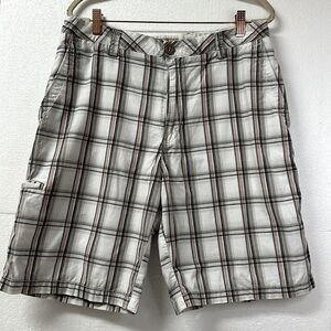 DOCKERS D4 Relaxed Fit Washed‎ Khaki Chino Shorts Men's W33 Tan Plaid Flat Front